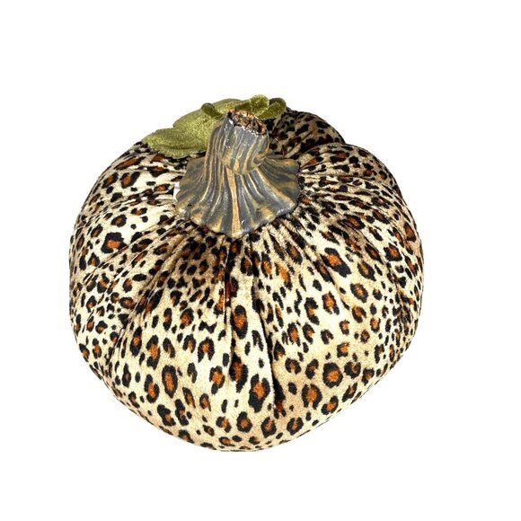 Leopard Print Pumpkin Decor Velvet Leaf Plastic Stem - Picture 5 of 12